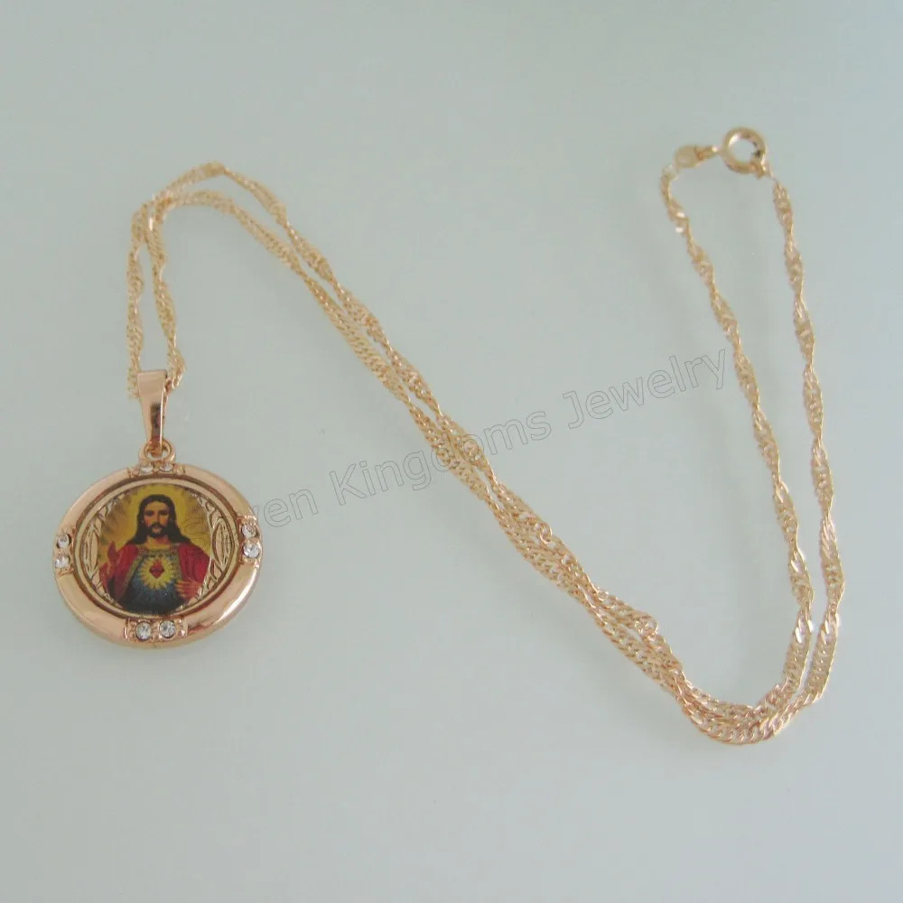 9 Styles Men Women YELLOW WHITE GOLD Plated 18 OR 24INCH NECKLACE JESUS VIRGIN MARY IMAGE PHOTO CROSS GOD OIL DIPS PENDANT GREAT