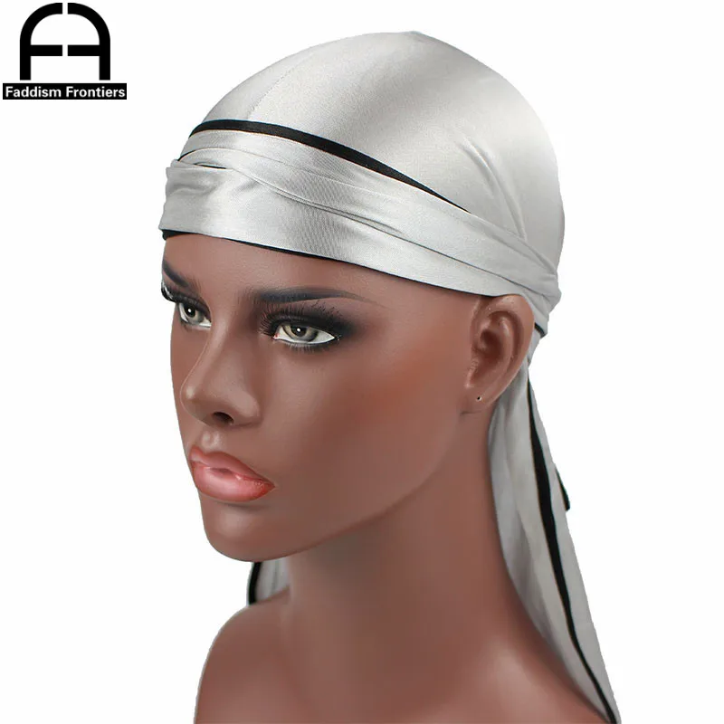Neue Mode herren Satin Durags Biker Headwear Schädel Kappe Bandana Männer Seidige Durag Doo Lappen Turban Hut Stirnband Haar zubehör – Detail 9