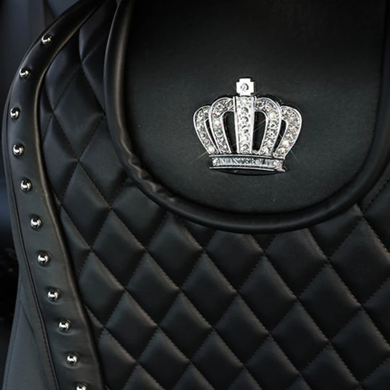 Leather Car Seat Cover Diamond Crown Rivets Auto Seat Cushion Interior Accessories Universal Size Front Seats Covers Car Styling