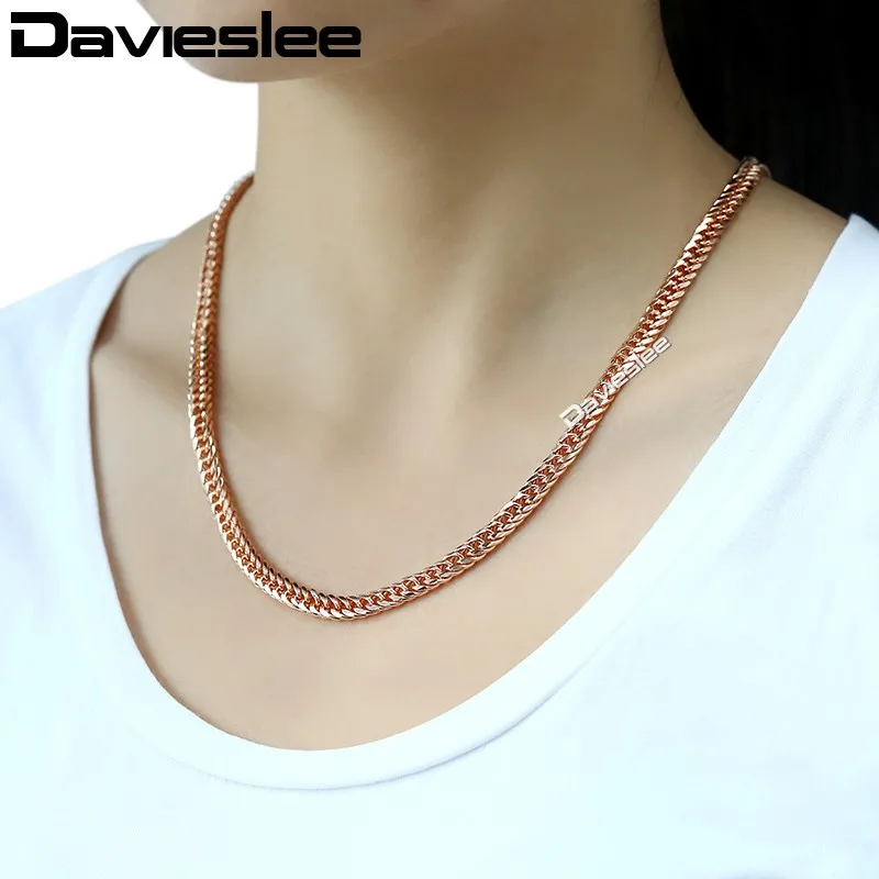 Davieslee Womens Mens Necklace Rose Gold Color Chain Cuban Link Jewelry Trendy Gift 5mm 18-28inch LGN162