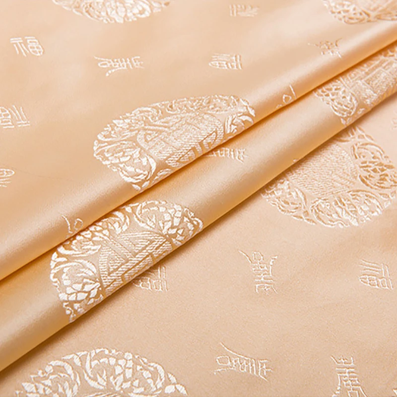 new arrival brocade golden longevity pattern fabric for patchwork felt tissue telas dress bed sheet children cloth 100x75cm