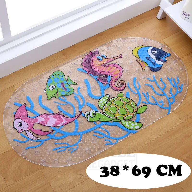 New 38cm*69cm Cute Cartoon Anti-Slip PVC Bath Mats With Sucker Bathroom Carpet Shower Pad Soft Massage Pad Multi-Color