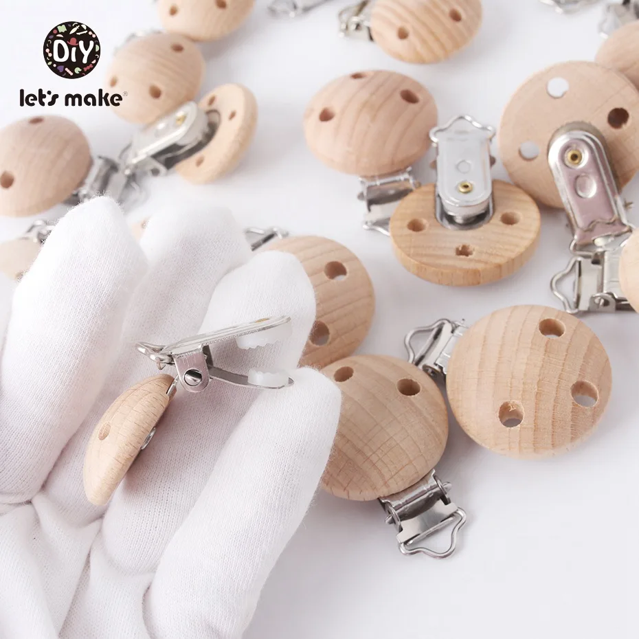 Let\'s Make Pacifier Clip 50pc Round Wooden Engrave Customizable Personalise Baby Wooden Dummy Clip Neutral Gift Charms Beads