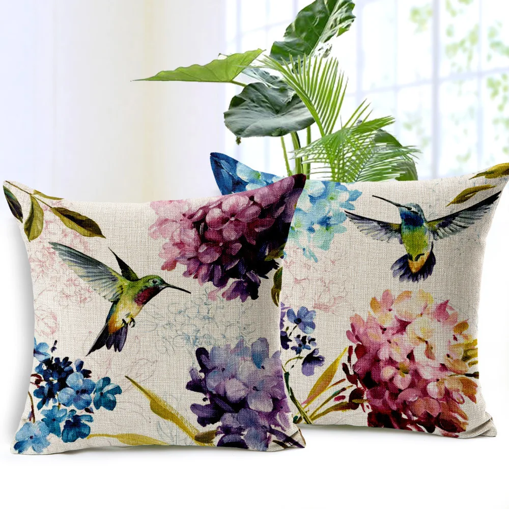 Oil Painting Bird Hummingbird Throw Pillow Case Vintage Cushion Cover home Decorative pillow square Pillowcase for Sofa 45x45cm