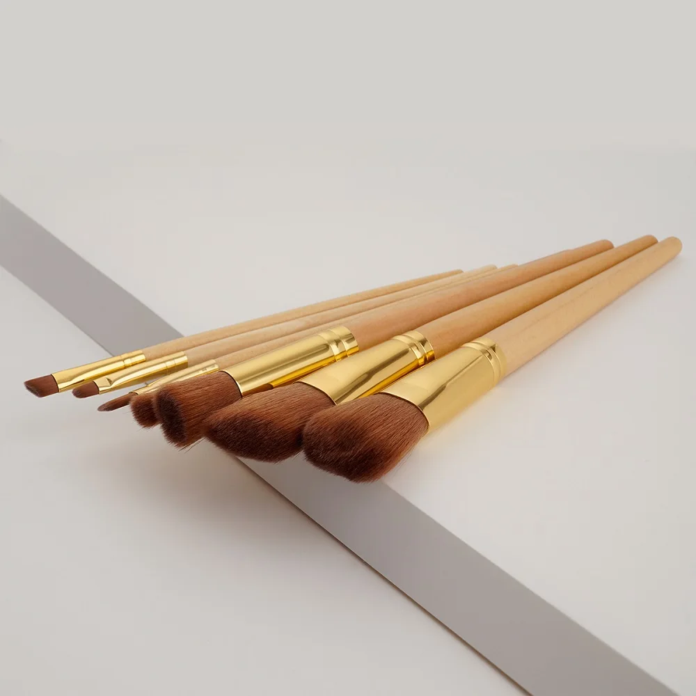 2017 New Hot Wood Golden Makeup brushes Powder Blush 7pcs/sets Foundation Face Make up Brush Tools Professional Beauty Cosmetics