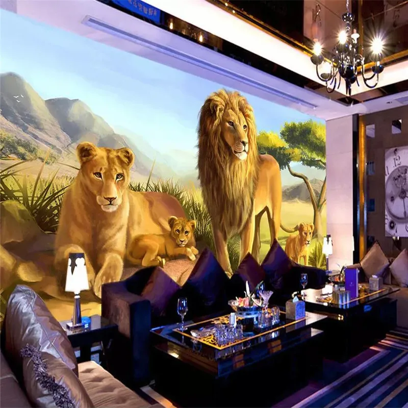 

Animal lion living room sofa background wall professional production mural factory wholesale wallpaper mural poster photo wall