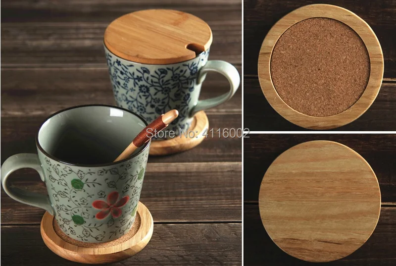 50pcs Creative Wood Coasters Spill-Sproof Cork Heat Resistant Pad Japan Style Eco Natural Wood Anti-Slip Cup/Bowl Mat