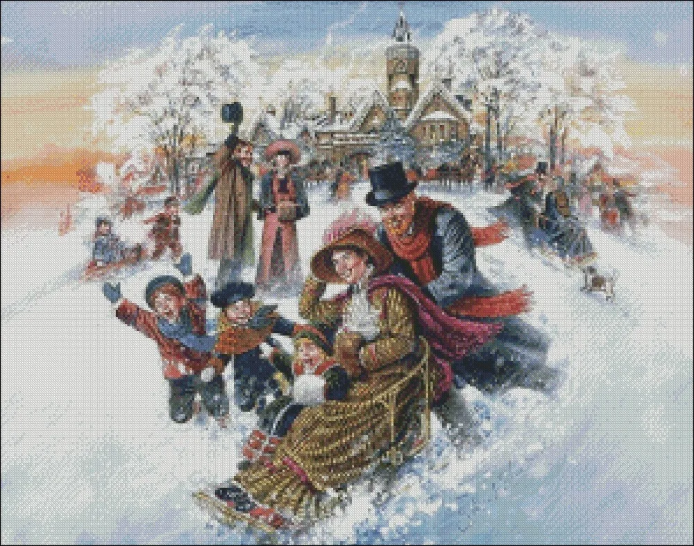 A Winter Pastime - Counted Cross Stitch Kits - DMC DIY Handmade Needlework for Embroidery 14 ct Cross Stitch Sets