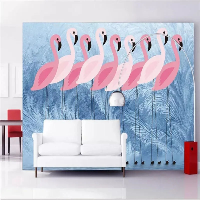 Custom Mural Wallpaper Pink Swan Lake Grass Background Wall Painting