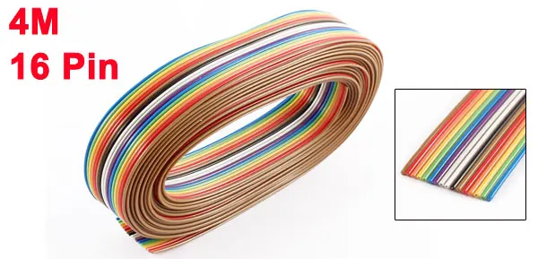 UXCELL 13Ft 4M Length 16 Way 16 Pin Rainbow Color Flat Ribbon Cable Idc Wire 1.27Mm Spacing Diy For Clean Terminations