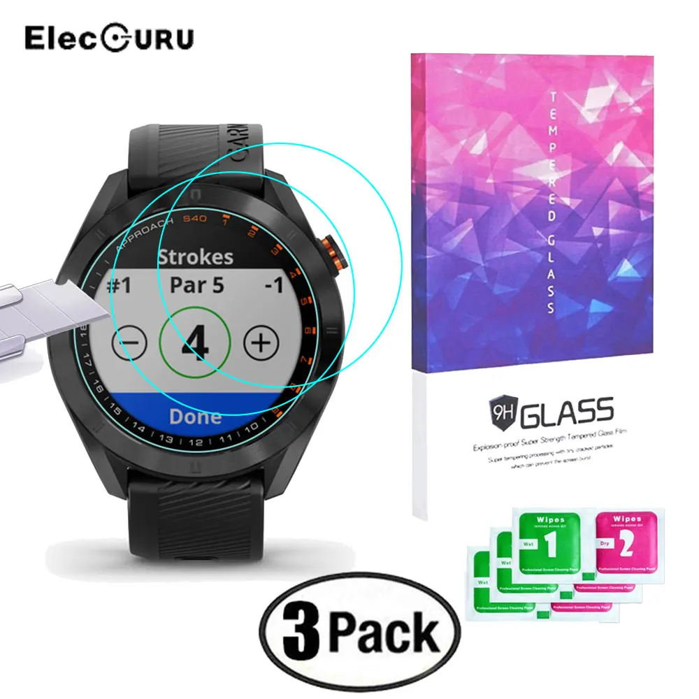 3Pcs Screen Protector Tempered Glass for Garmin Approach S40 Watch 9H 2.5D HD Scratch Proof Bubble-free Fingerprint-proof Film