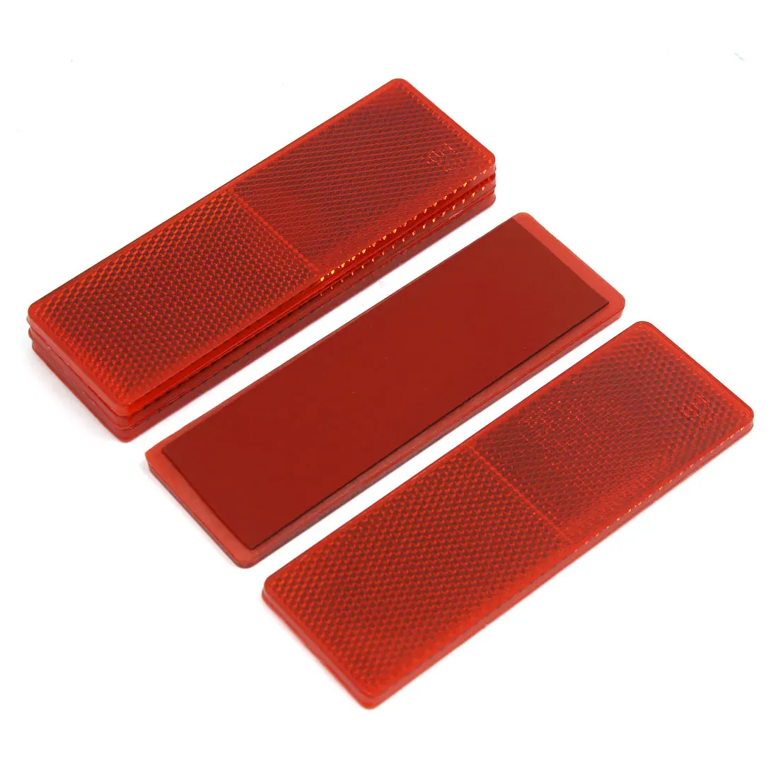 X Autohaux 145x50x6mm Car Red Plastic Reflective Plate Sticky Reflector Long With Holes 5Pcs