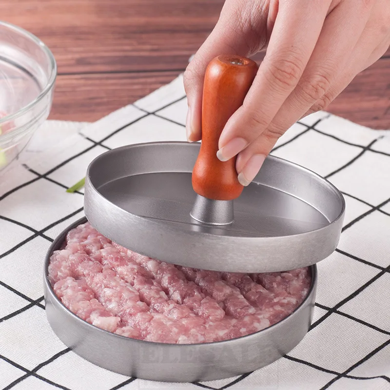 

Aluminum Alloy Round Patty Maker Mold Beef Meat Presser Hamburger Presses Kitchen Gadget DIY Meat Tools