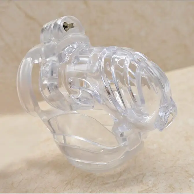 Latest Male 3D Cock Cage Resin Penis Ring Scrotum Bondage Lock Electric Shock Chastity Device Adult BDSM Sex Toy Red Clear A390