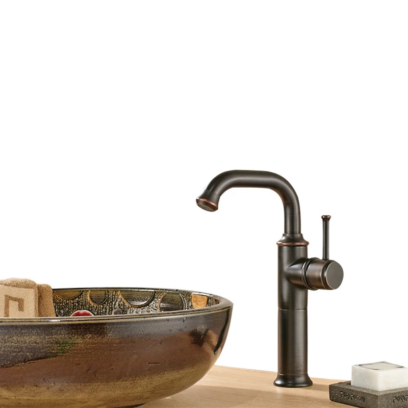 Luxusb Pia Torneira de Pia Arco Alto Latão Sólido Bronze Esfregado a Óleo Preto Estilo Hotel 2012k0