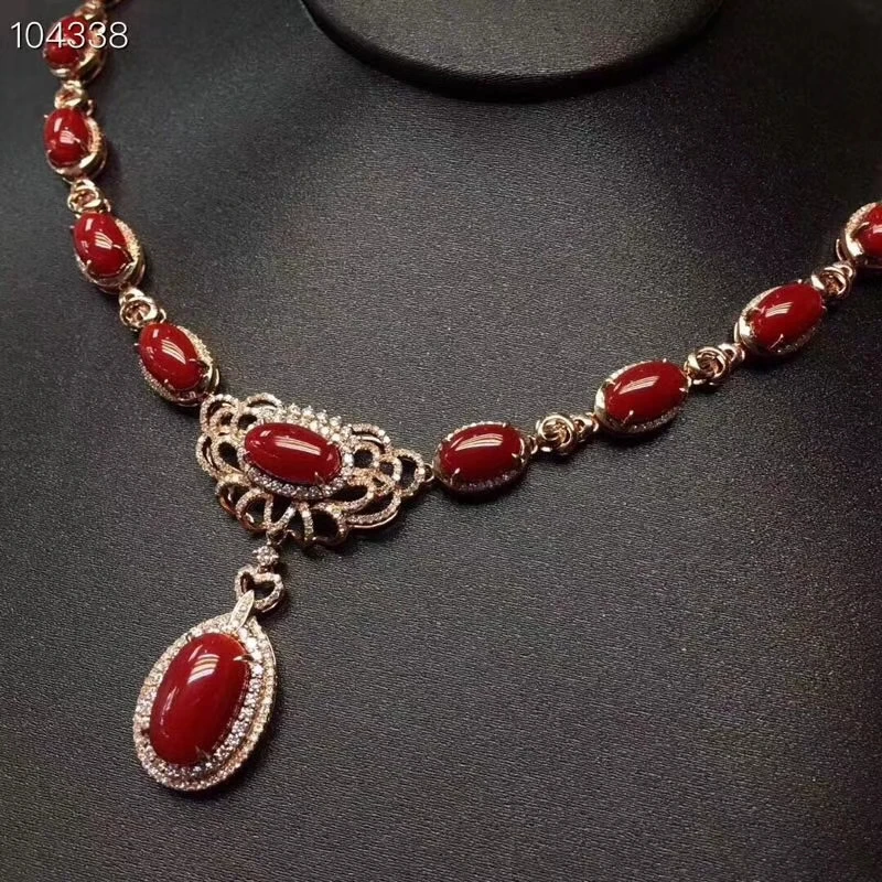 KJJEAXCMY Boutique Jewels 925 Sterling Silver Inlaid Natural Red Coral Gem Lady Pendant Necklace Support DetecTion