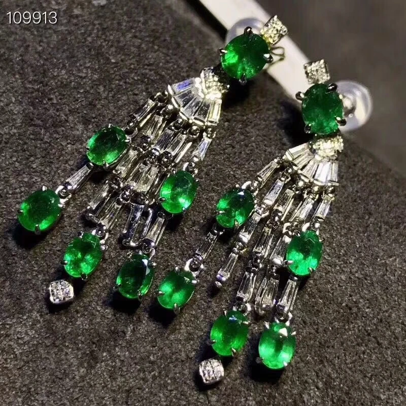 KJJEAXCMY Fine Jewelry 925 Silver-inlaid Natural Emerald Gem Look at Earrings Support Detection