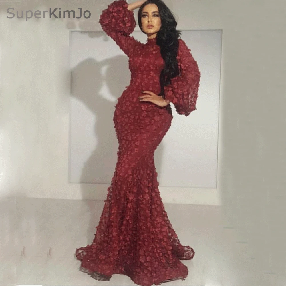 Superkimjo vestido de festa longo 높은 목 부르고뉴 이브닝 드레스 긴 2018 우아한 인어 이브닝 가운 공식 드레스