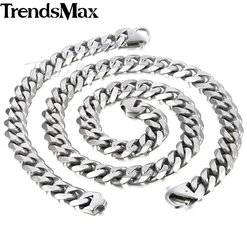 15mm Matte Jewelry Set Mens Bracelet Necklace Silver Color  316L Stainless Steel Cut Curb Cuban Link Chain HS42