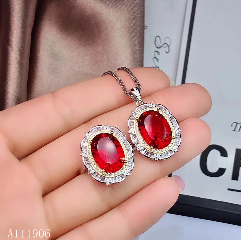 

KJJEAXCMY boutique jewelry 925 sterling silver inlaid natural gemstone red topaz pendant necklace ring female suit support test