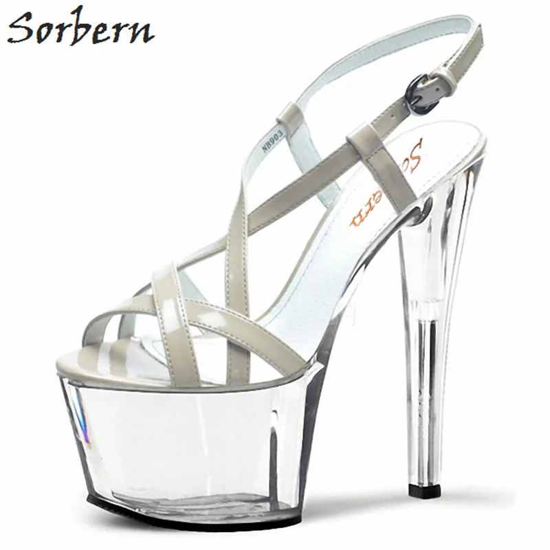 

Sorbern 17Cm Transparent Heels Sandals Slingbacks Summer Shoes Women Heeled Sandals Sexy High Thick Heels Sexy Sandals Size 11