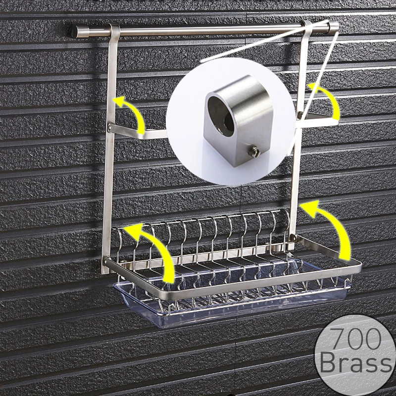 Gourmet Kitchen Wall Mount Rail Rack Stainless Steel 304, Organizer for Dish Plate Bowl Cup Pot Lid, Storage Drying Holder