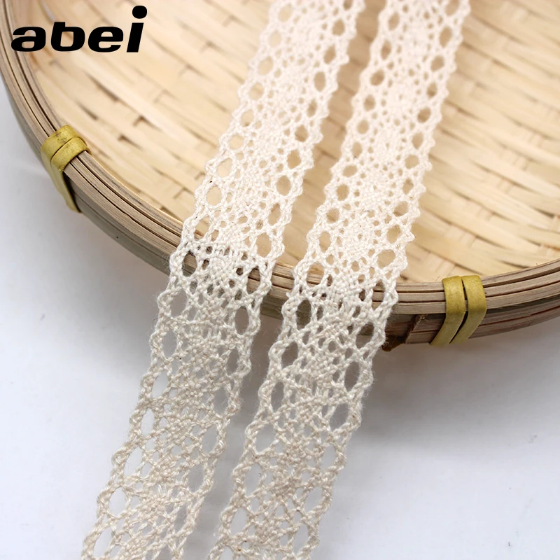 10yards/lot 1.5cm Cotton Lace Fabric Wedding Party Craft Gift Packing Decoration Beige Ribbon Dress Home Sewing Cotton Material