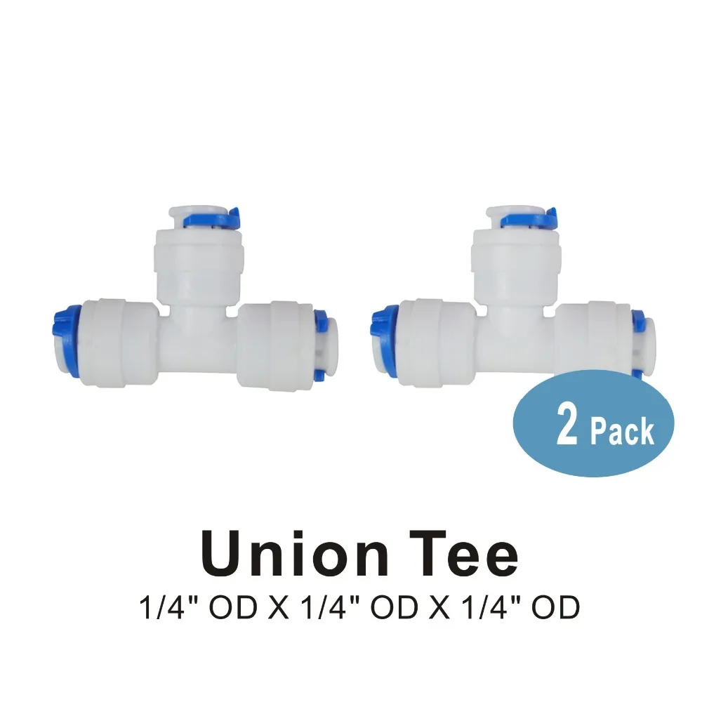 2 แพ็ค Quick Connector Union Tee 1/4 "OD อุปกรณ์เชื่อมต่อสำหรับกรองน้ำและ RO Reverse Osmosis ระบบ