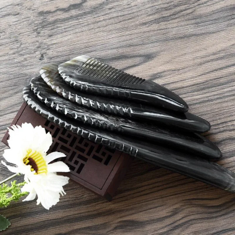 2 Multi-size handmade Natural black buffalo horn Comb for hair massage Wide Tooth anti-static head Massage Hair Brush hairbrush