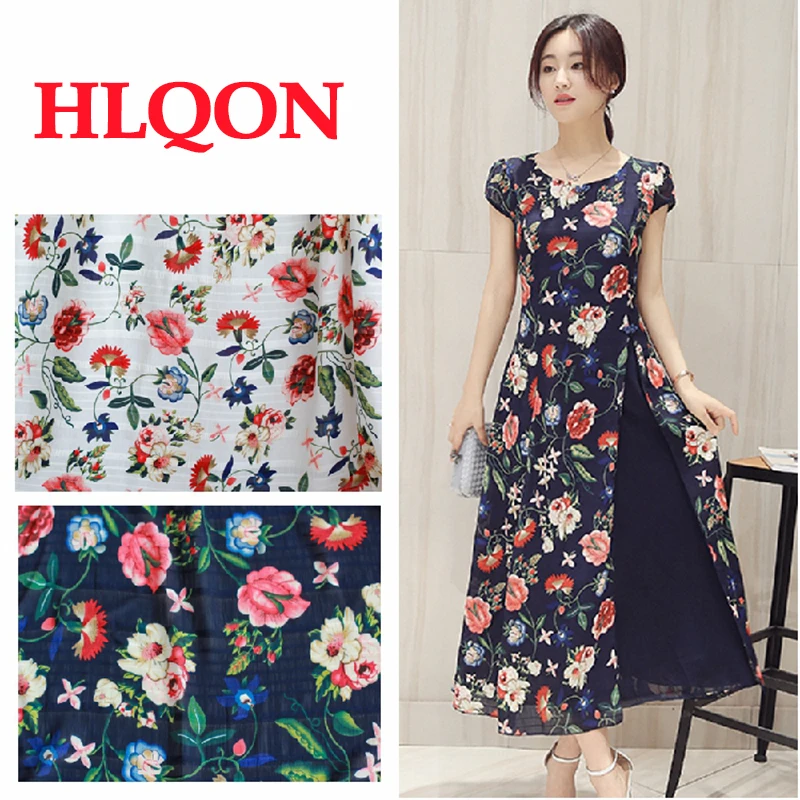 High quality polyester stretch soft Korea style flowers fabric for patchwork felt sewing DIY dress women clothing by 100x150cm