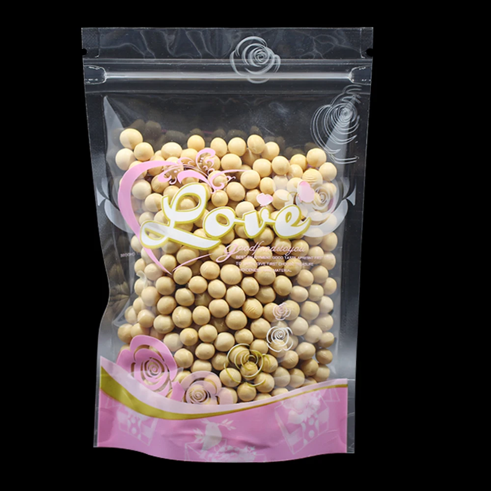 100Pcs/Lot Stand Up Transparent Pink Zipper Pouches Doypack Self Seal Zip Lock Bag Tea Coffee Nuts Snacks Storage Package Bag