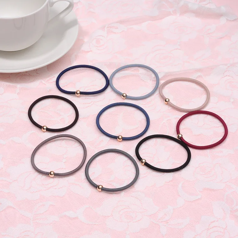 10PCS/lot New Women Basic Colorful Golden Ball Elastic Hair Bands Ponytail Holder Lady Rubber Bands Tie Gum For Hair Accessories