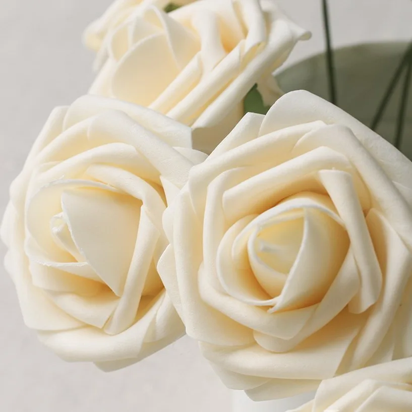 Ivory Flowers Artificial Champagne Wedding Flowers Foam Roses Floral Wedding Table Centerpiece Decor Party Supplies LNPE043