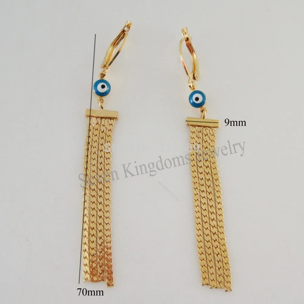 YELLOW GOLD PLATED FILL BRASS EVIL EYE TASSELS 2.76