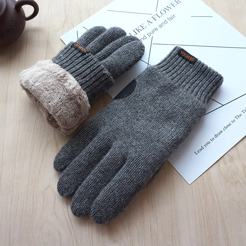 Mannen Handschoenen Mode Mannelijke Dubbele Verdikte Pure Wol Gebreide Warme Handschoenen Touch Outdoor Winter Warm Rijden Handschoenen Gratis Verzending