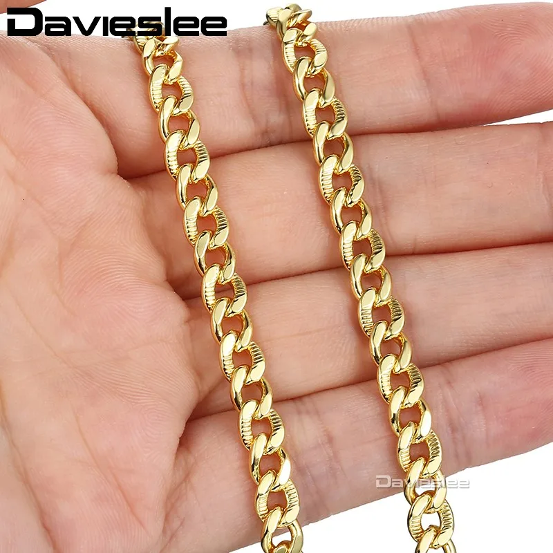 Davieslee Curb Cuban Link Chain Necklace For Men Women Yellow White Rose Gold Color 585 DGNM125