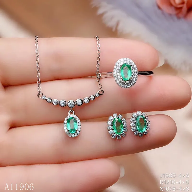 

KJJEAXCMY boutique jewelry 925 sterling silver inlaid natural gemstone emerald female ring earrings pendant necklace set support