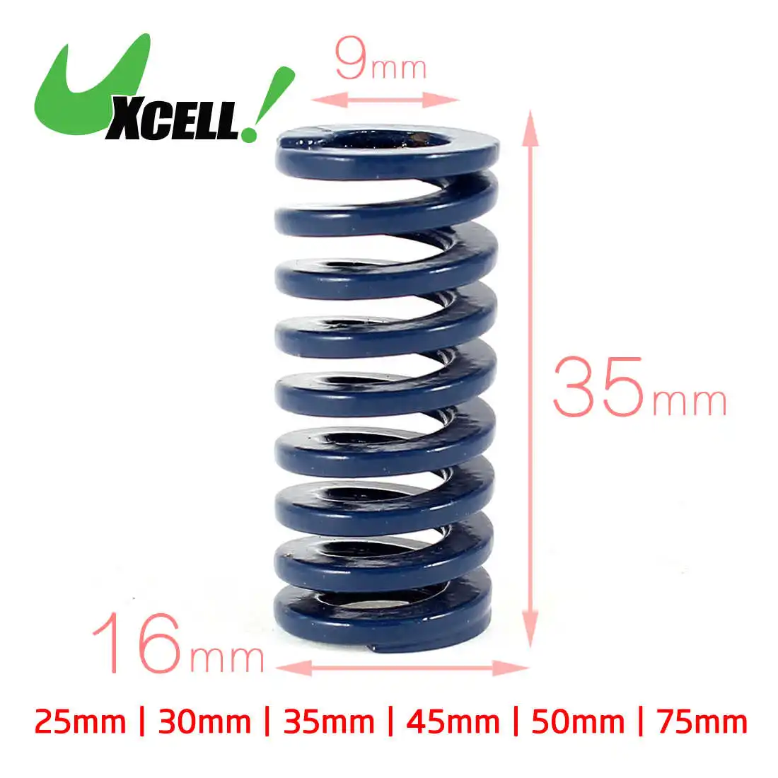 Uxcell-Troquel de compresión para estampado en espiral, 1 piezas OD 16mm ID 8mm/9mm, carga ligera, longitud de resorte 25mm 35mm azul 16x8x25mm 16x9x35mm