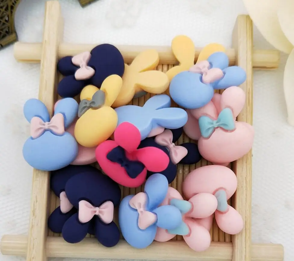 50pcs Resin Matte Bow Rabbit head Flatback Beads For Scrapbooking Craft Diy Hair Clip Figurines Headwear Cellphone Decoration