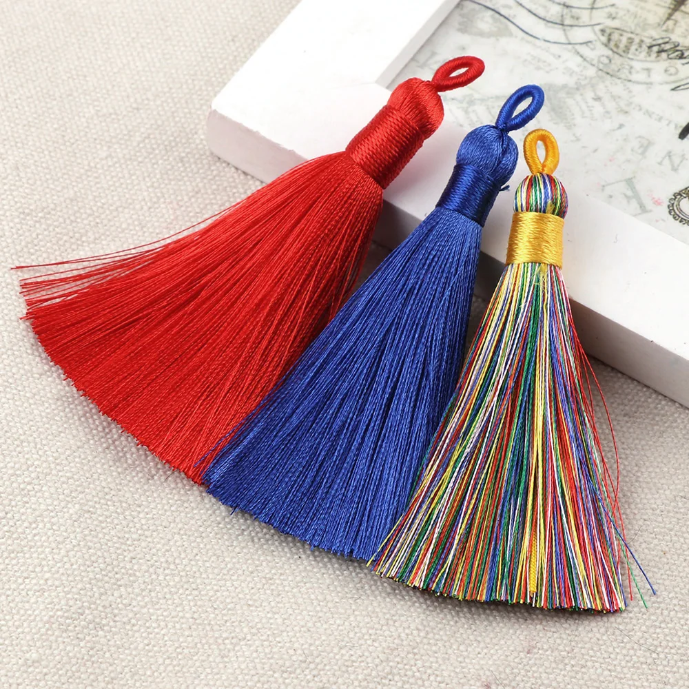 5pcs/lot 8cm Long With Hole Mix Cotton Silk Tassel Brush For Earring Charm Pendant SatinTassels DIY Jewelry Making Findings