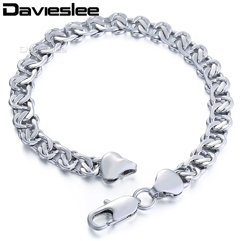 Davieslee Womens Bracelet Chain 585 Yellow White Rose Gold Color Curb Cuban Snail Link 8mm 18cm-25cm LGB271