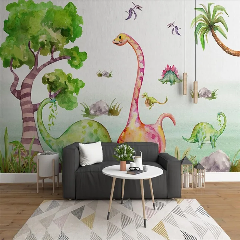 Custom Mural Wallpaper Simple Hand-Drawn Cartoon Dinosaur Animal Tropical Tree Children's Room Background Wall Painting