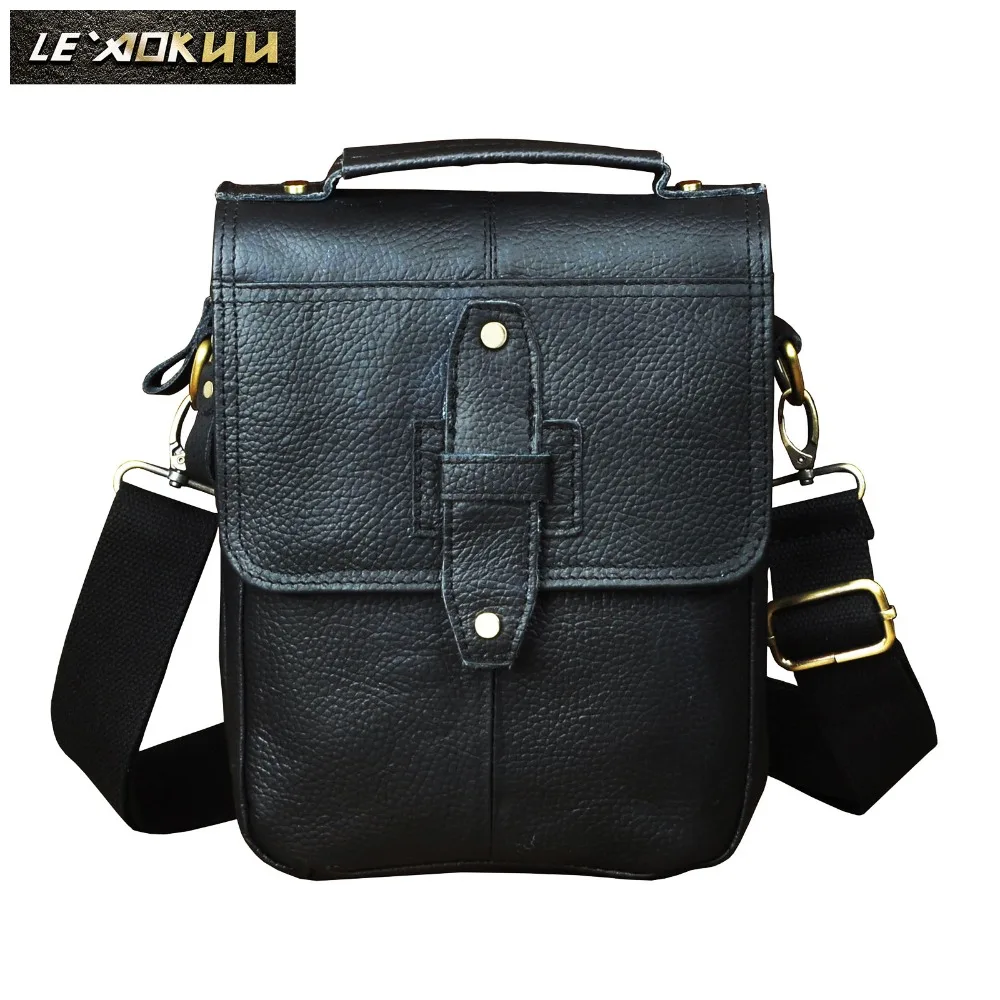 Real Leather Male Casual Design Student Shoulder Messenger Crossbody bag Fashion College Tablet Tote Mochila Satchel bag 153b