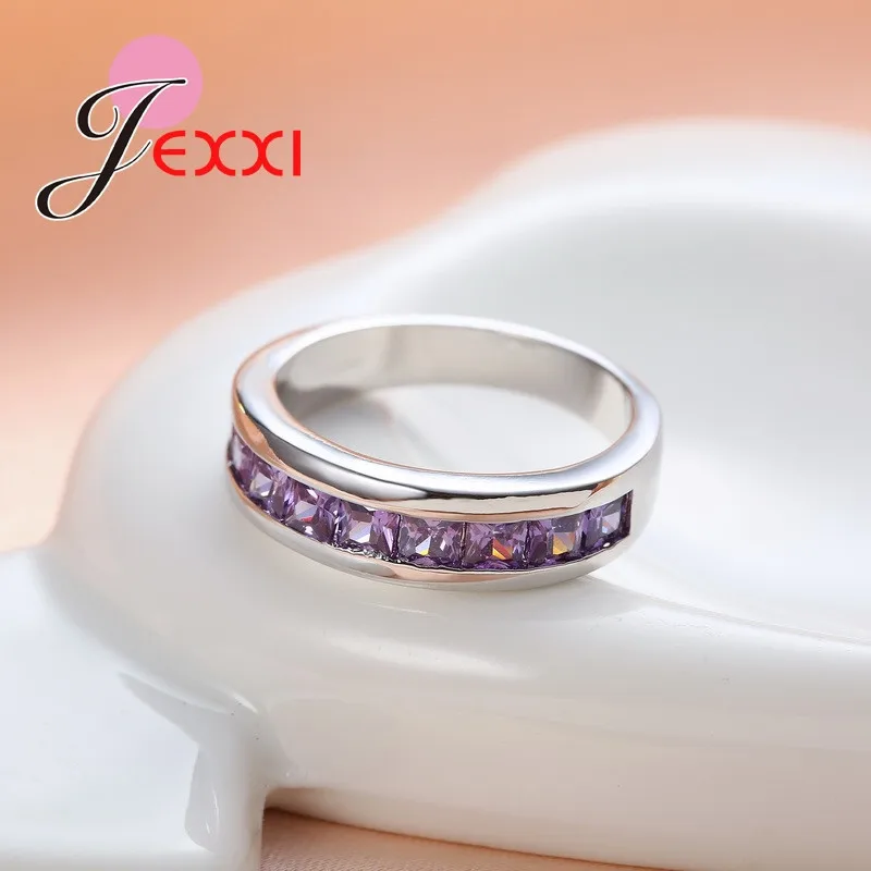 Charming Purple Square Rings For Women Female Real 925 Sterling Silver Cubic Zirconia Best Birthday Party Gift Shiny Style