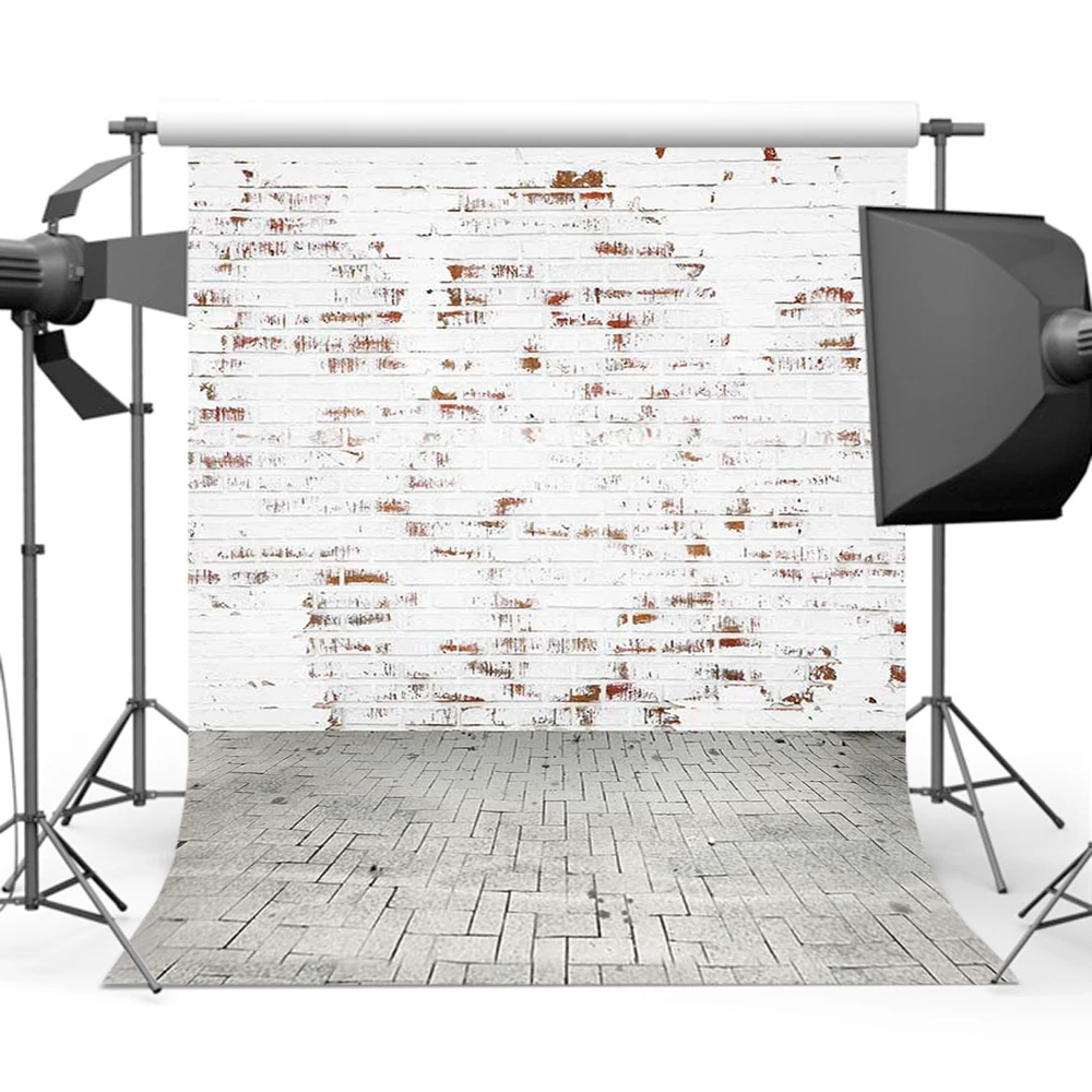 

White Brick Wall Background Backdrop Old Master Brick Floors Photography Backgrounds for Photo Props Studio CM-4800