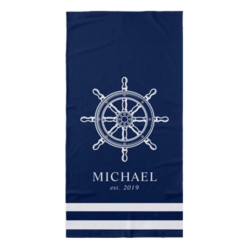 Nautical Wheel Personalised Towels for Adult Kids Classic Navy Blue Custom Name Bath Face Towel Family Engagement Wedding Gifts