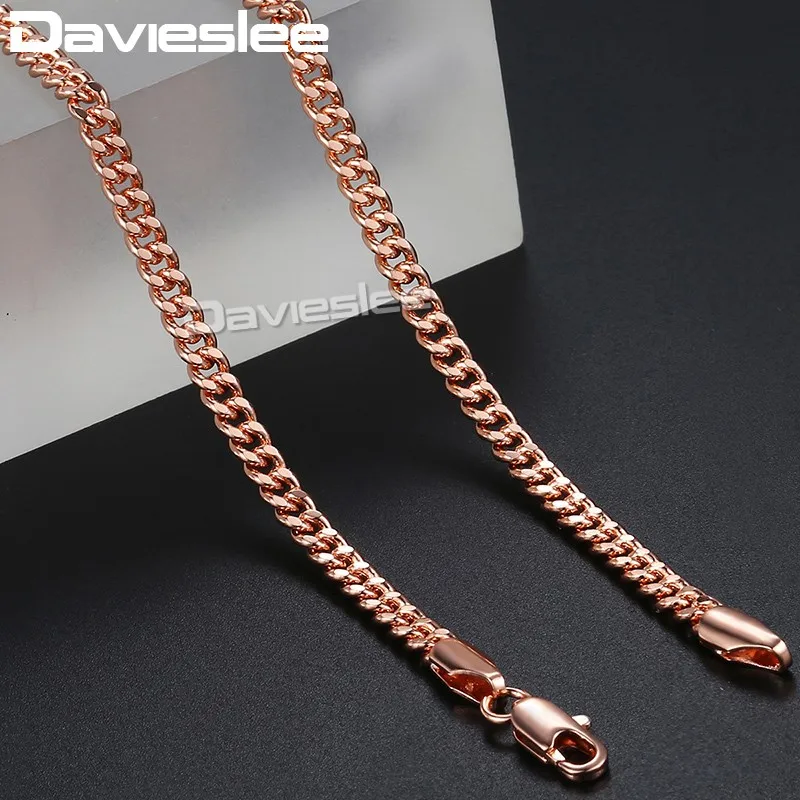 Davieslee 585 Rose Gold Color Necklaces for Women Flat Cut Round Link Womens Necklace Chain Wholesale Jewelry Gift 3mm LGN220