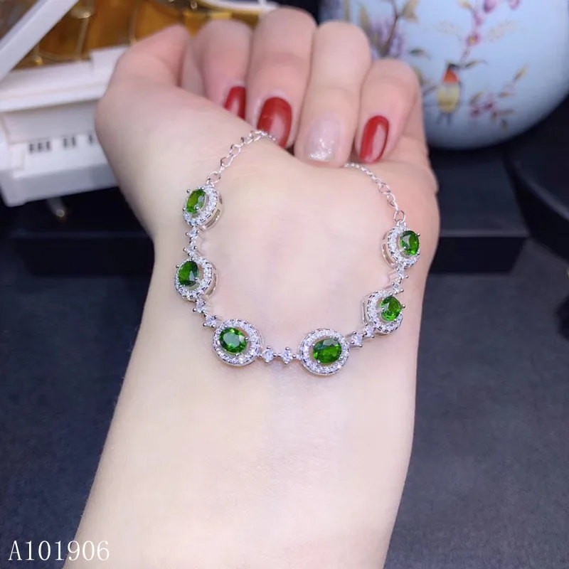 

KJJEAXCMY Fine Jewelry 925 sterling silver inlaid natural diopside gemstone female bracelet support review new luxury