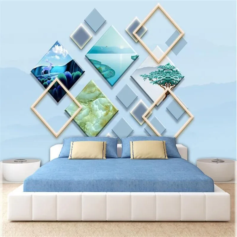 New Chinese style simple geometric wall professional custom wallpaper mural