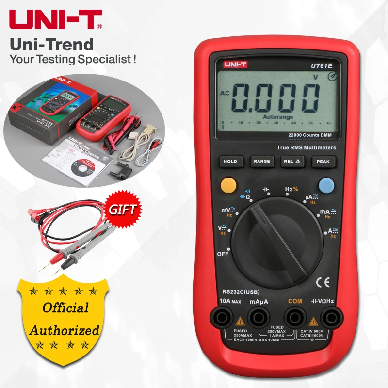 UNI-T UT61A/UT61B/UT61C/UT61D/UT61E Auto Range Digital Multimeter; Resistance/Capacitance/Frequency/Temperature Test, RS-232